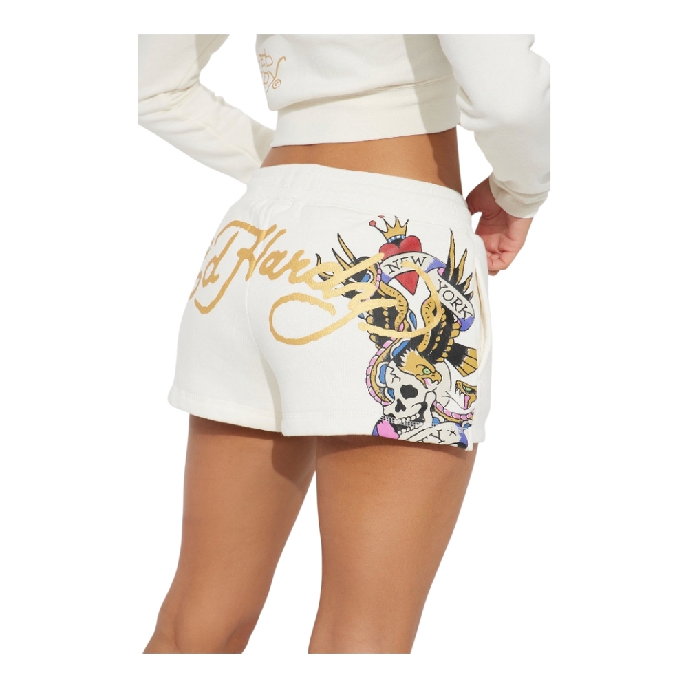 ED HARDY TIGER ROSE SHORT SET- IVORY SIZE LARGE - Picture 4 of 10
